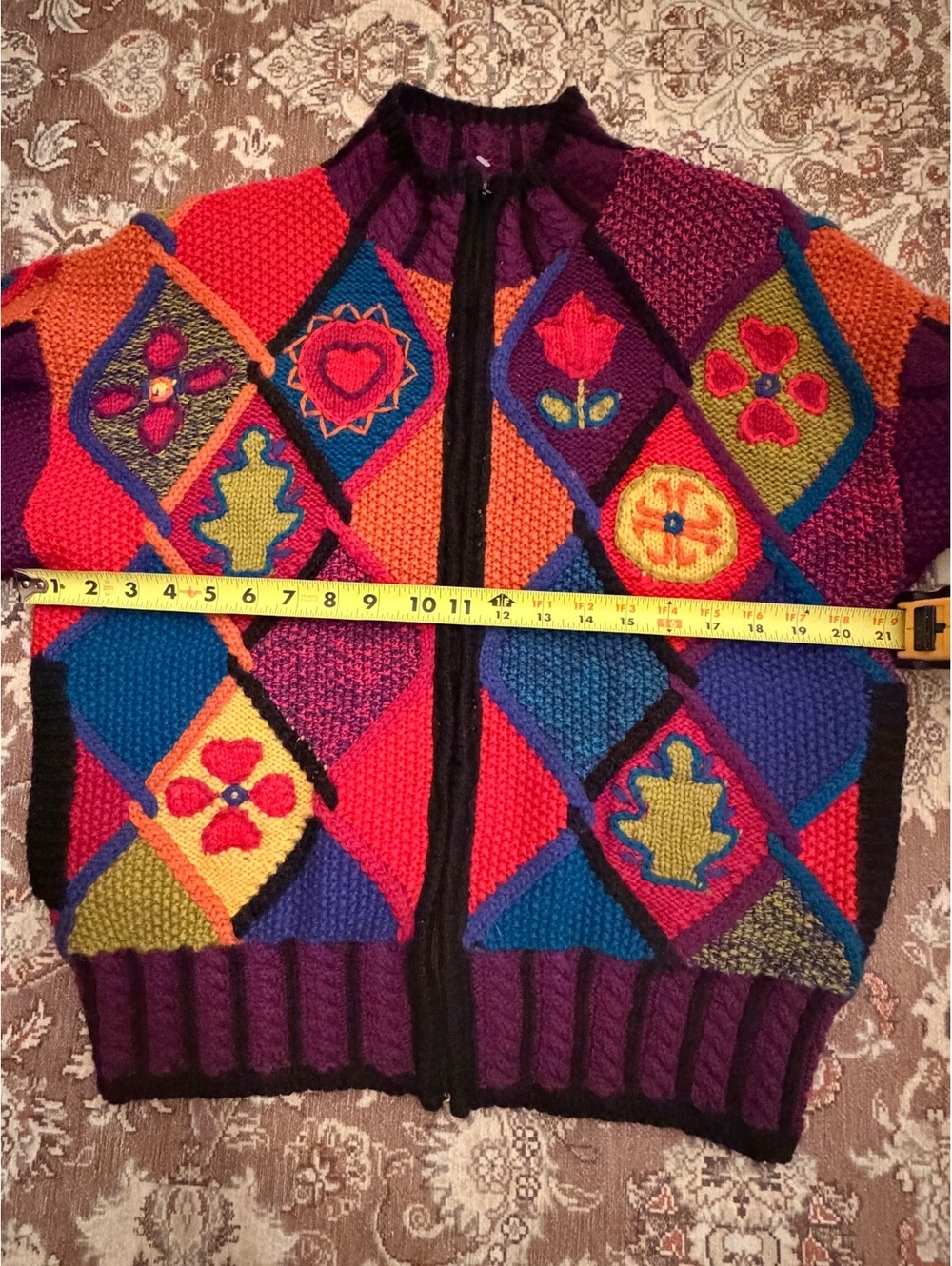 Vintage August Silk Knits 3D Patchwork Wool Zip Cardigan - Picture 6 of 6